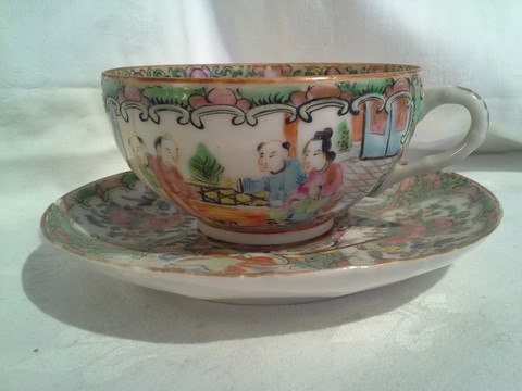 Chinese Famille Rose Medallion tea cup and saucer