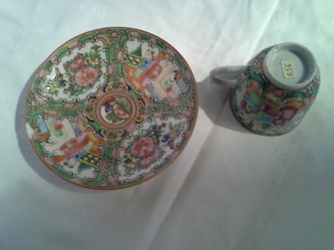 Famille Rose Medallion Demitasse cup and saucer